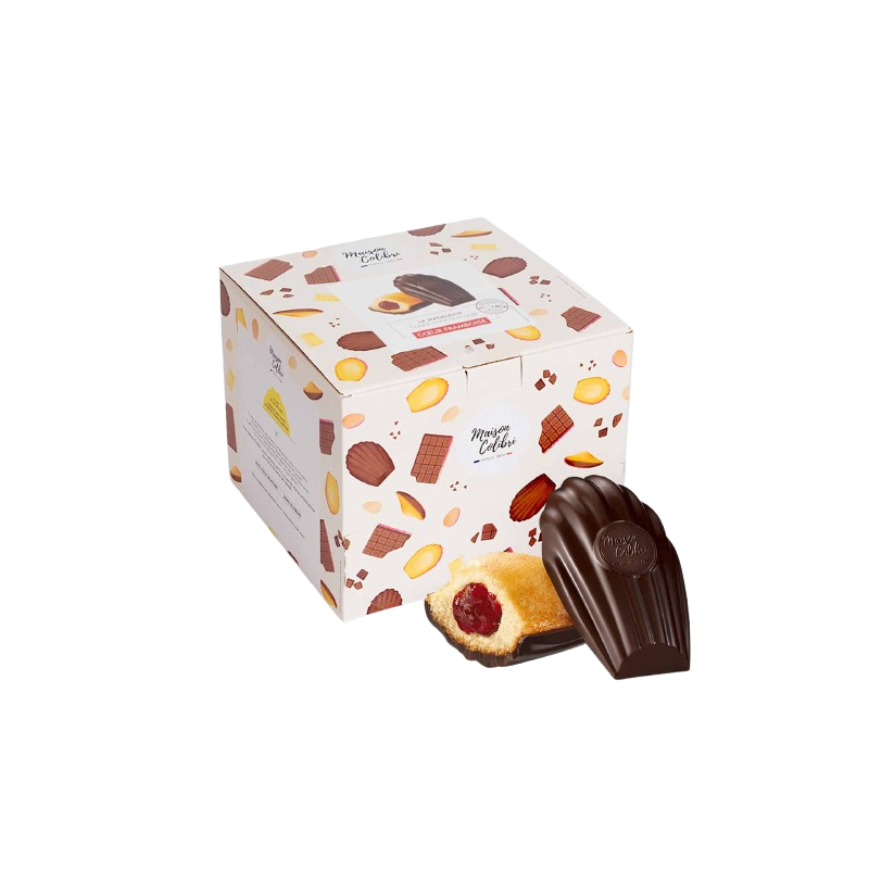 BOITE DISTRIBUTRICE COLIBRI  MADELEINE FRAMBOISE COQUE CHOCO NOIR 30 UNITÉS